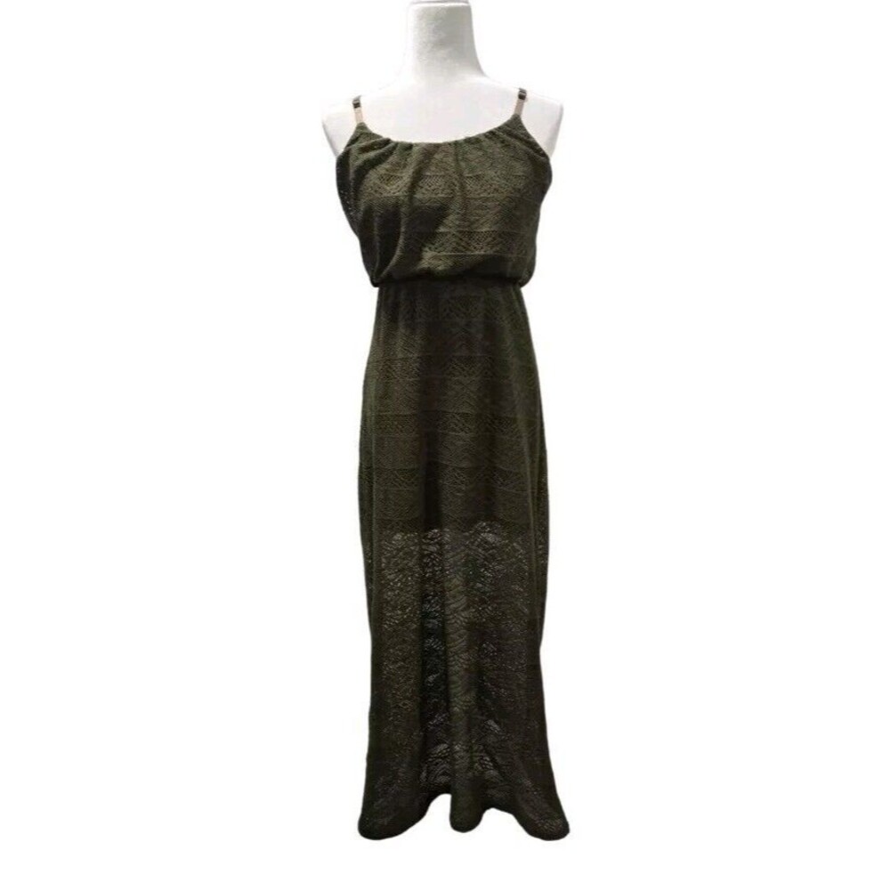 BAILEY BLUE Olive Green Mini Dress W/ Maxi Lace Overlay Spaghetti Strap Size Med